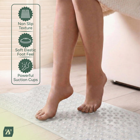 Zuvo Extra Long Bath Mat Non Slip Anti Mould, 100 x 40 cm, White