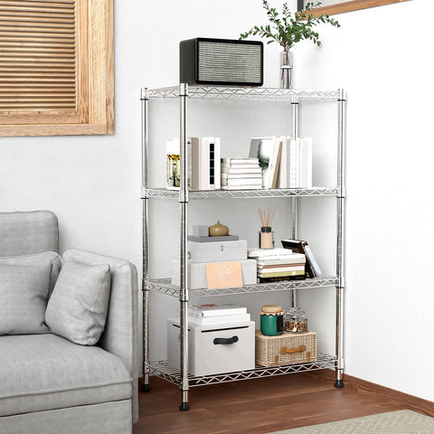 M MZG Height Adjustable Shelves,Heavy Duty Wire Pantry Shelving for Tool Sheds, Garage, and Storehouse,Metal,Chrome,4 tier,35 x 75 x 120 cm