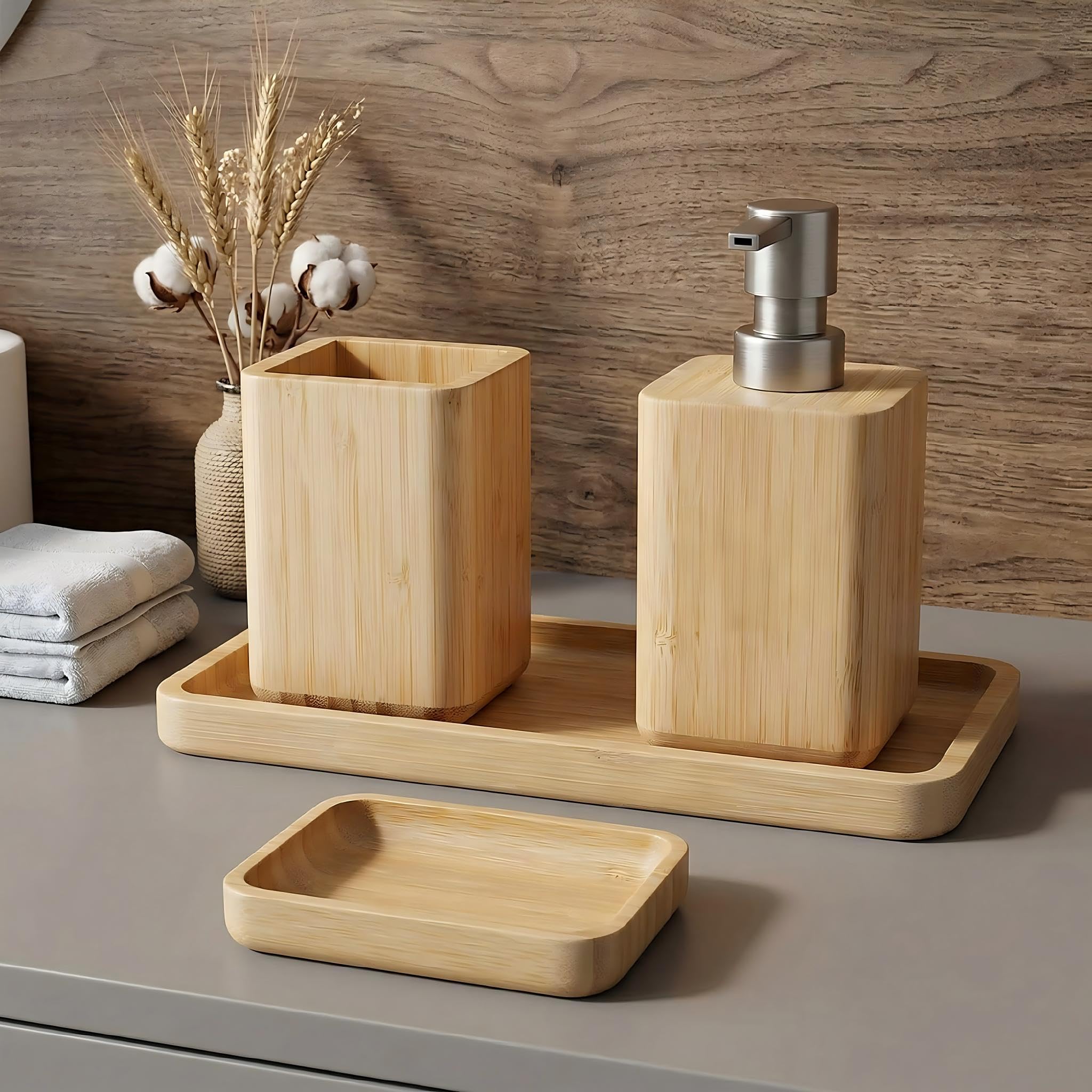 Asashizen Handmade Natural Bamboo Bathroom Accessory Set