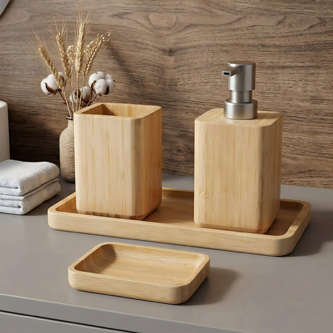 Asashizen Handmade Natural Bamboo Bathroom Accessory Set