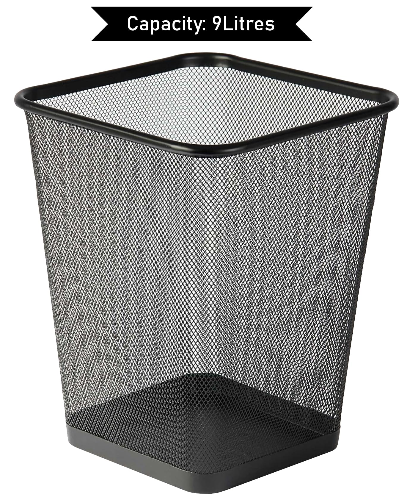 Best House Metal Mesh Square Bin - 9 Litre Black Wire Waste Basket - Lightweight and Sturdy Paper Bin for Kitchen, Home Office, Living Room, Bedroom