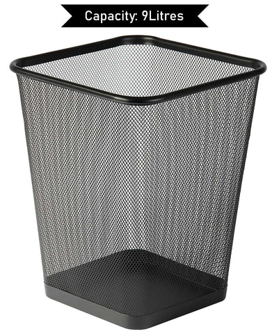 Best House | Metal Mesh Bins | Square | 9 Litres | BLACK | Pack of 1 | Metal Wire Waste Basket Paper Bin | Lightweight and Sturdy Rubbish Bin