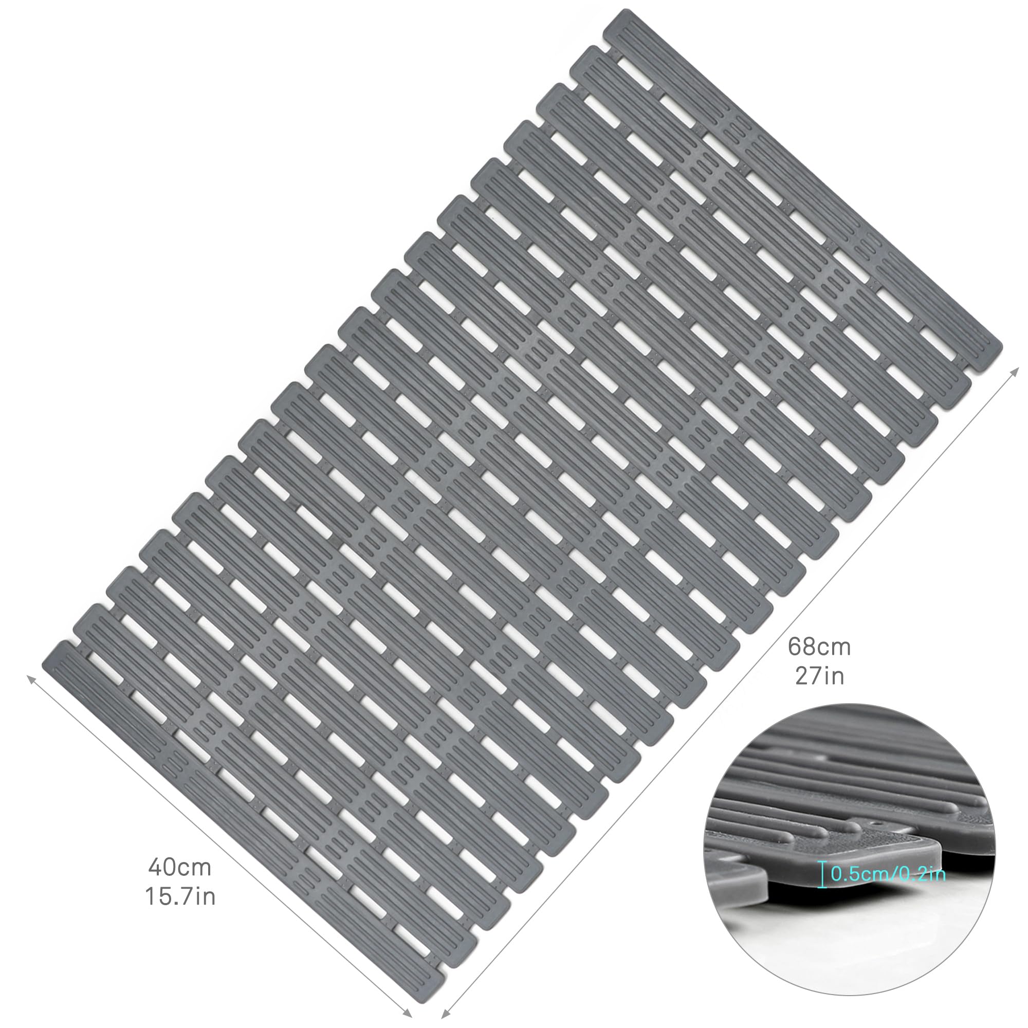 WELTRXE Bath Mat Non Slip Shower Mats, 68 x 40 cm Anti Slip Bathtub Mat, Anti Mould, Striped Textured Soft Surface with Suction Cups