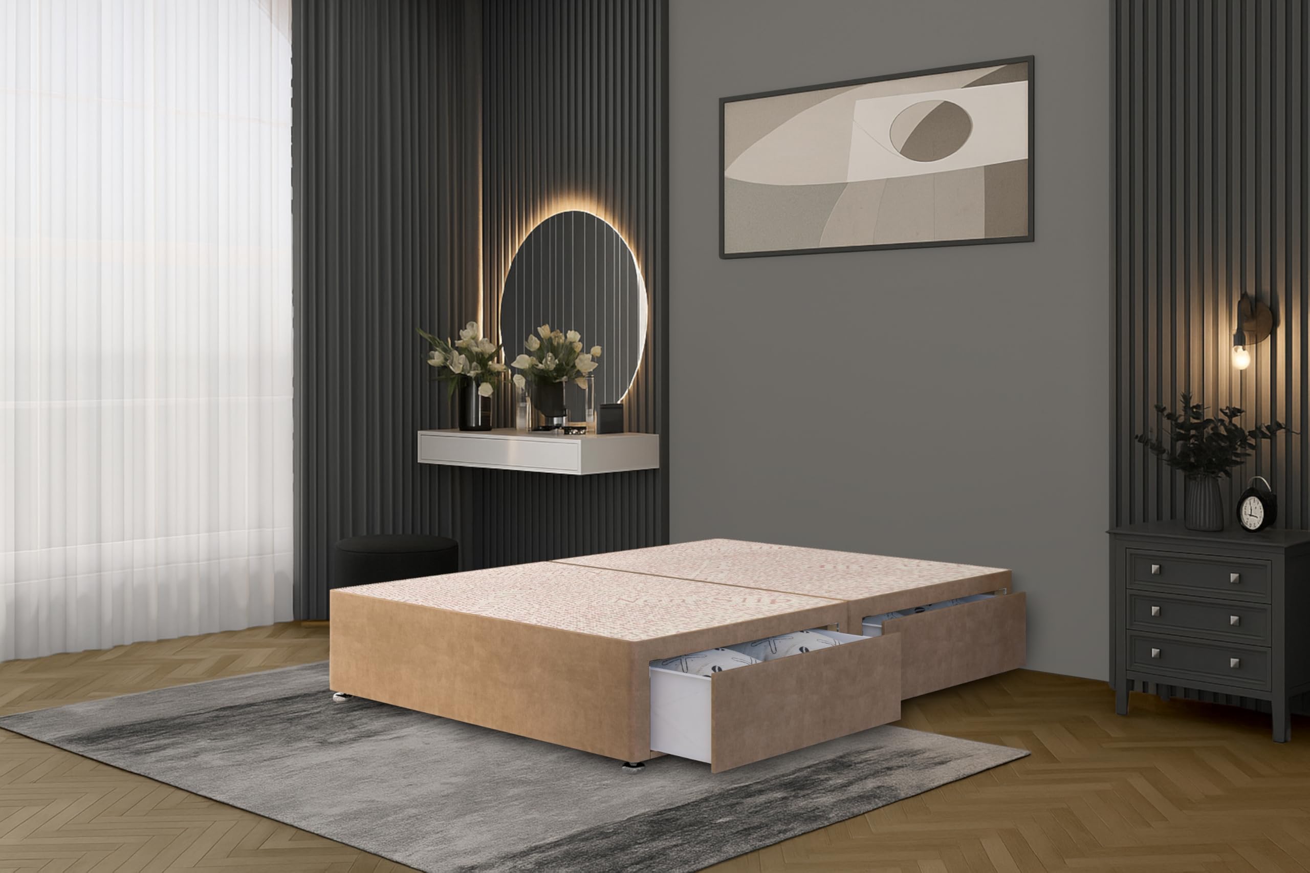 Bed Centre Flexby Divan Bed Base Only with 2 Drawers (Same Side), No Headboard - Available in 3FT, 4FT, 5FT & 6FT