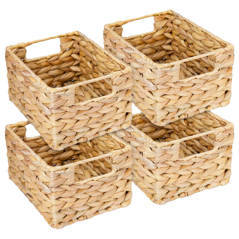 HMF storage basket woven from water hyacinth, decorative basket with carry handles for storage in the bathroom, kitchen and living area | Set of 4