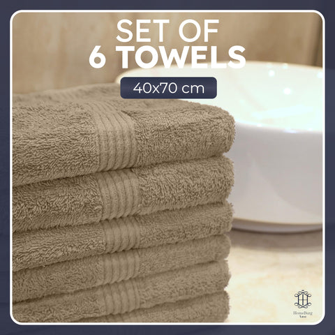 HomeBurg Luxe 6-Piece Towel Set – Soft & Absorbent Cotton, Quick-Drying, Easy Care, 40 x 70 cm, Sand/Beige