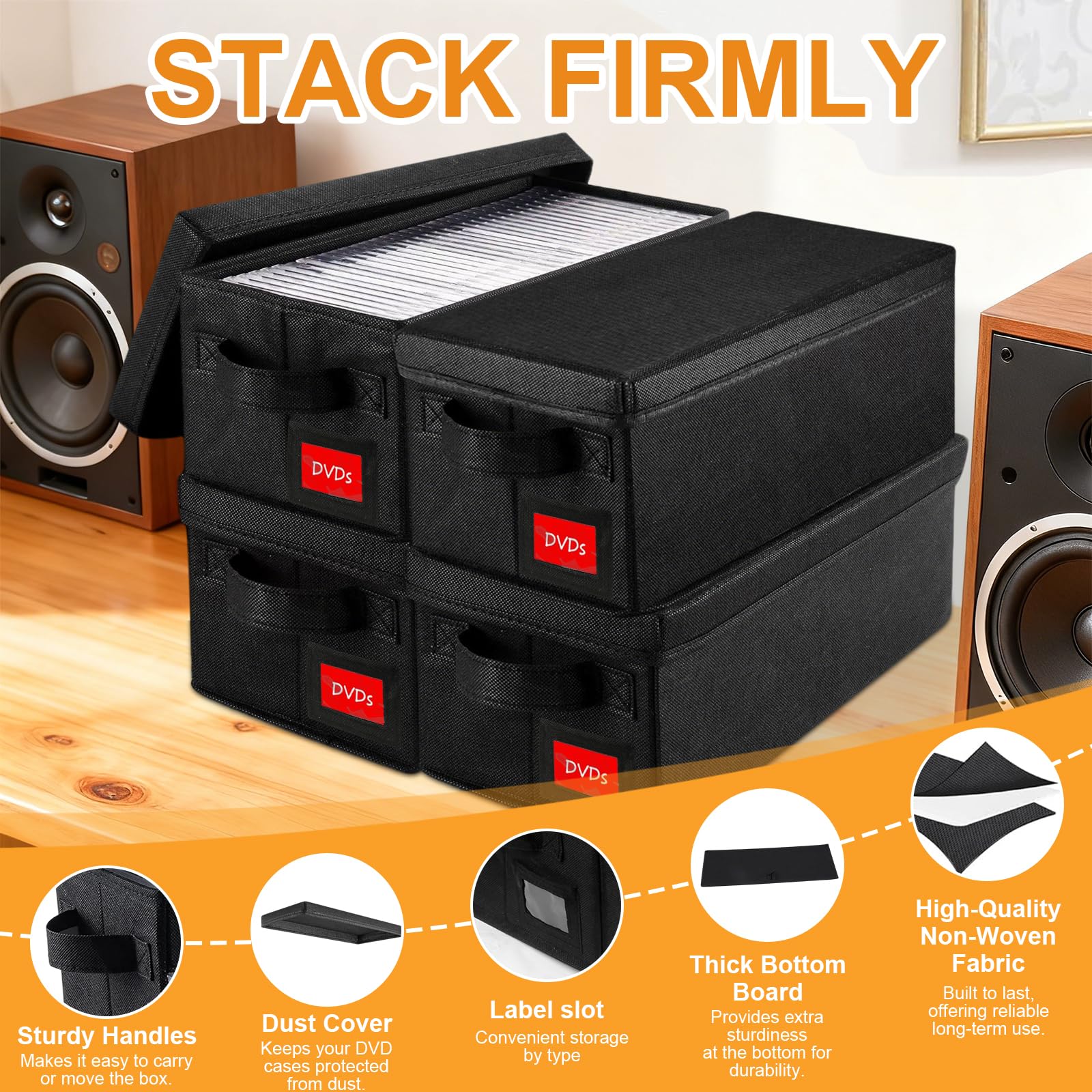 Aolawco DVD Storage Boxes-Pack of 8 DVD Case Storage with Lids-40*20*15 CM