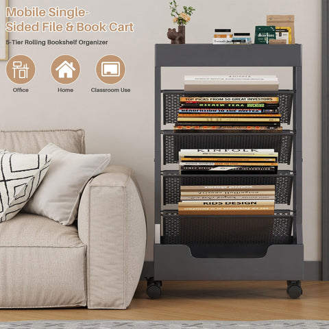 Ornestia Metal Book Trolley, Mobile Storage Bookcase with Wheels(Grey)