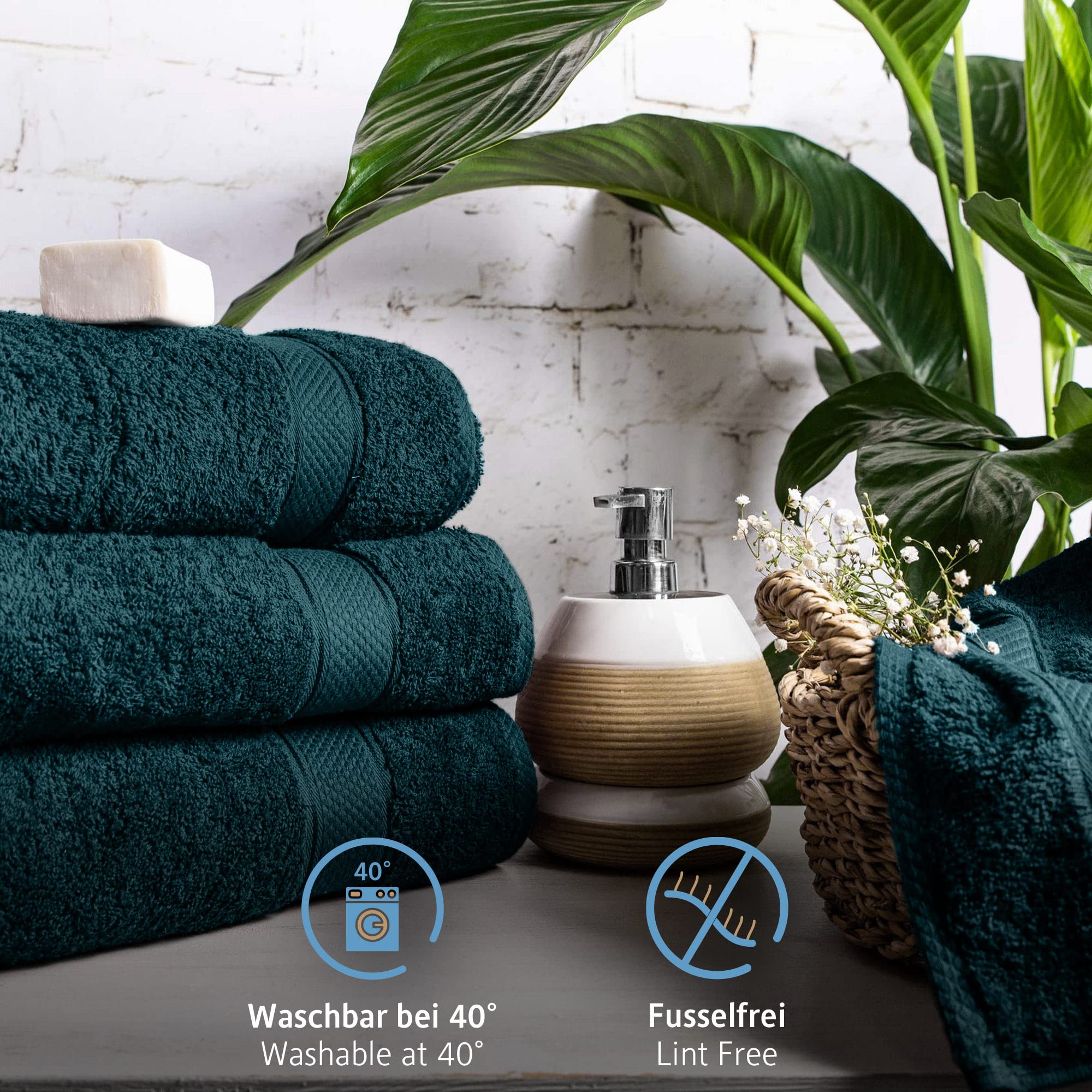 Komfortec Set of 8 Hand Towels 50 x 100 cm 100% Cotton Terry Towelling Soft Petrol