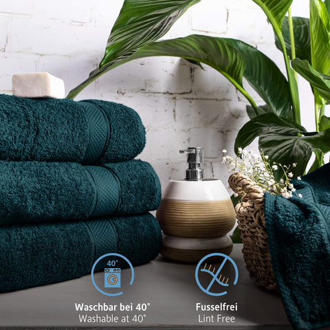 Komfortec Set of 8 Hand Towels 50 x 100 cm 100% Cotton Terry Towelling Soft Petrol