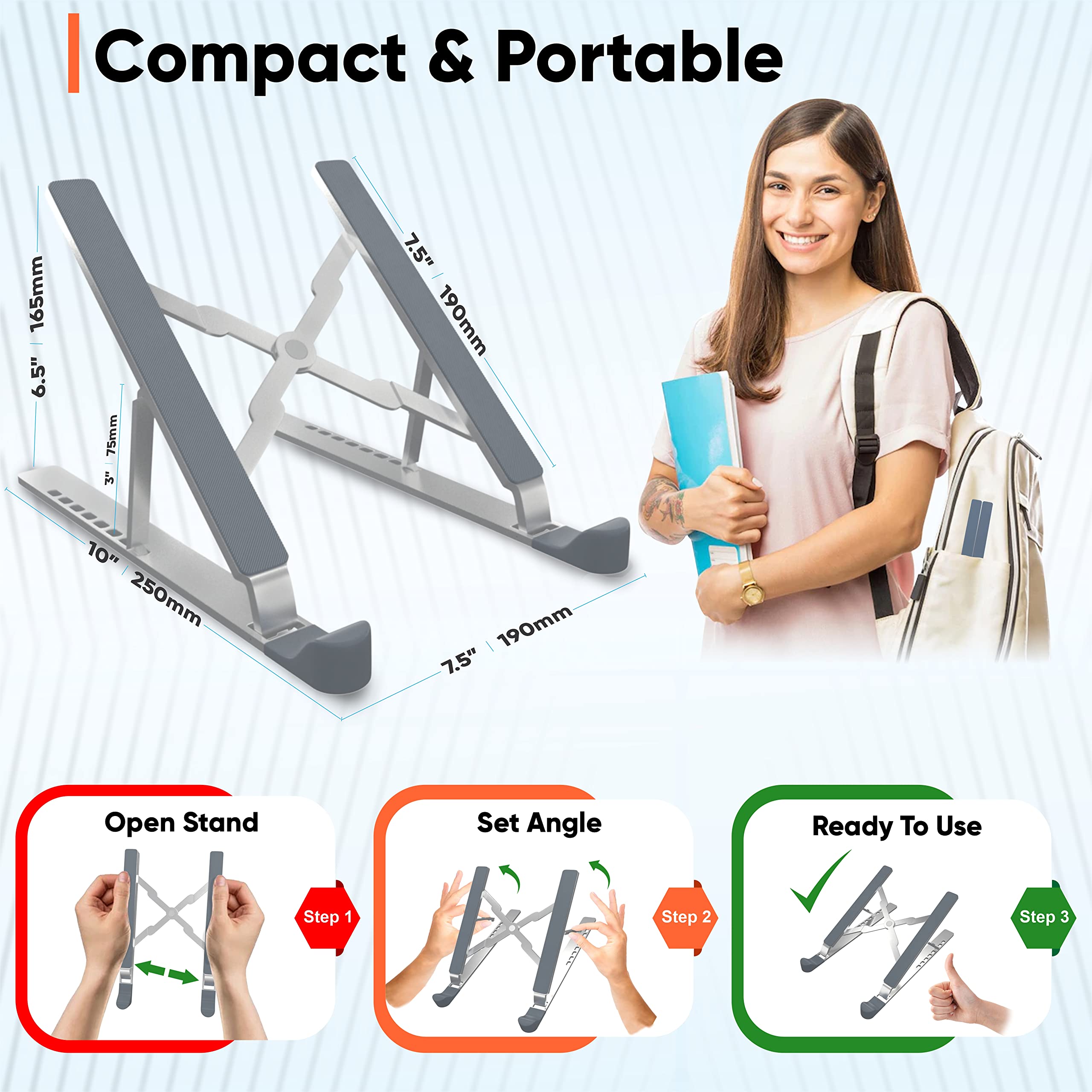 TechShak Adjustable Laptop Riser for Desk - Aluminum Ergonomic Computer Stand for Home Office, Ventilated Macbook Stand & Holder for Lenovo, Dell, HP