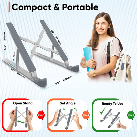 TechShak Adjustable Laptop Riser for Desk - Aluminum Ergonomic Computer Stand for Home Office, Ventilated Macbook Stand & Holder for Lenovo, Dell, HP