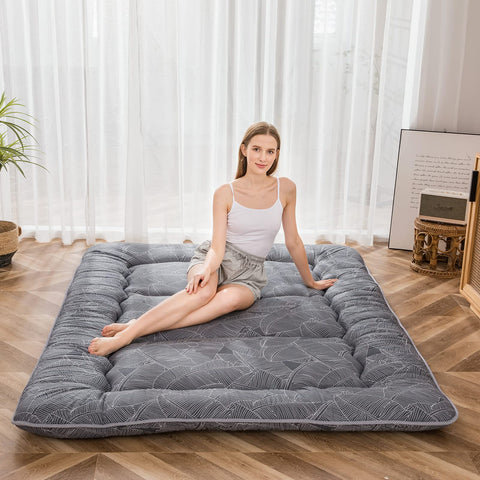 MAXYOYO Japanese Floor Mattress Futon Mattress, Thicken Tatami Mat Sleeping Pad Foldable Roll Up Mattress Dormitory Mattress Pad Floor Lounger Pillow