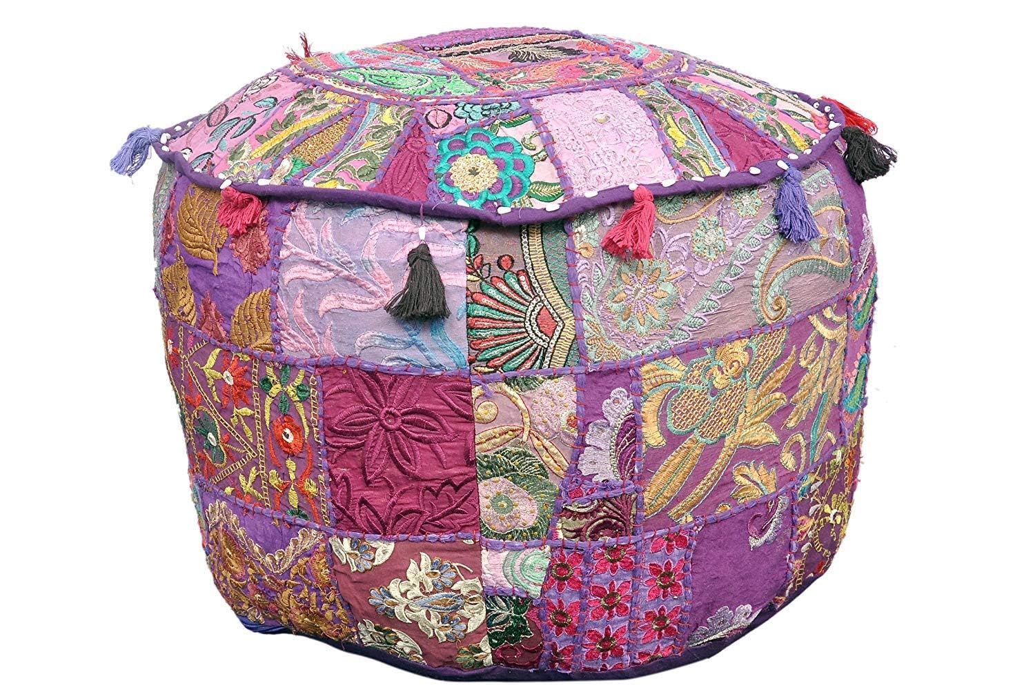 Radhykrishnafashions Indian Cotton Round Ottoman, Purple