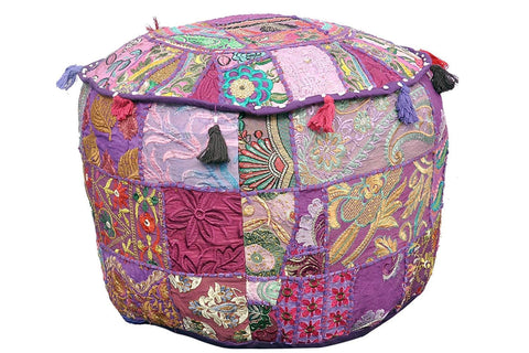 Radhykrishnafashions Indian Cotton Round Ottoman, Purple