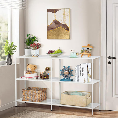 HDANI 120cm Metal Console Table with 3 Tier Strage Shelves,Narrow Entryway Table,Modern Sofa Tables for Entryway, Living Room,Bedroom,White