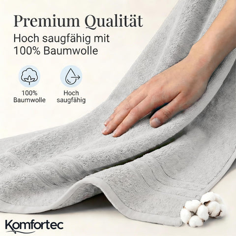 Komfortec Jumbo Bath Towels, 100% Cotton, Quick Dry, 80x200, White