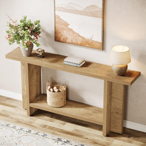 Tribesigns 150 cm Console Table, Light Wooden Hallway Table with 2-Tiers, Behind Couch Sofa Table for Entryway & Living Room