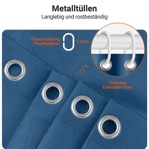 Lerores Shower Curtain, 180 x 200 cm, Dark Blue, Weighted Hem, Anti-Mould Textile, Water-Repellent
