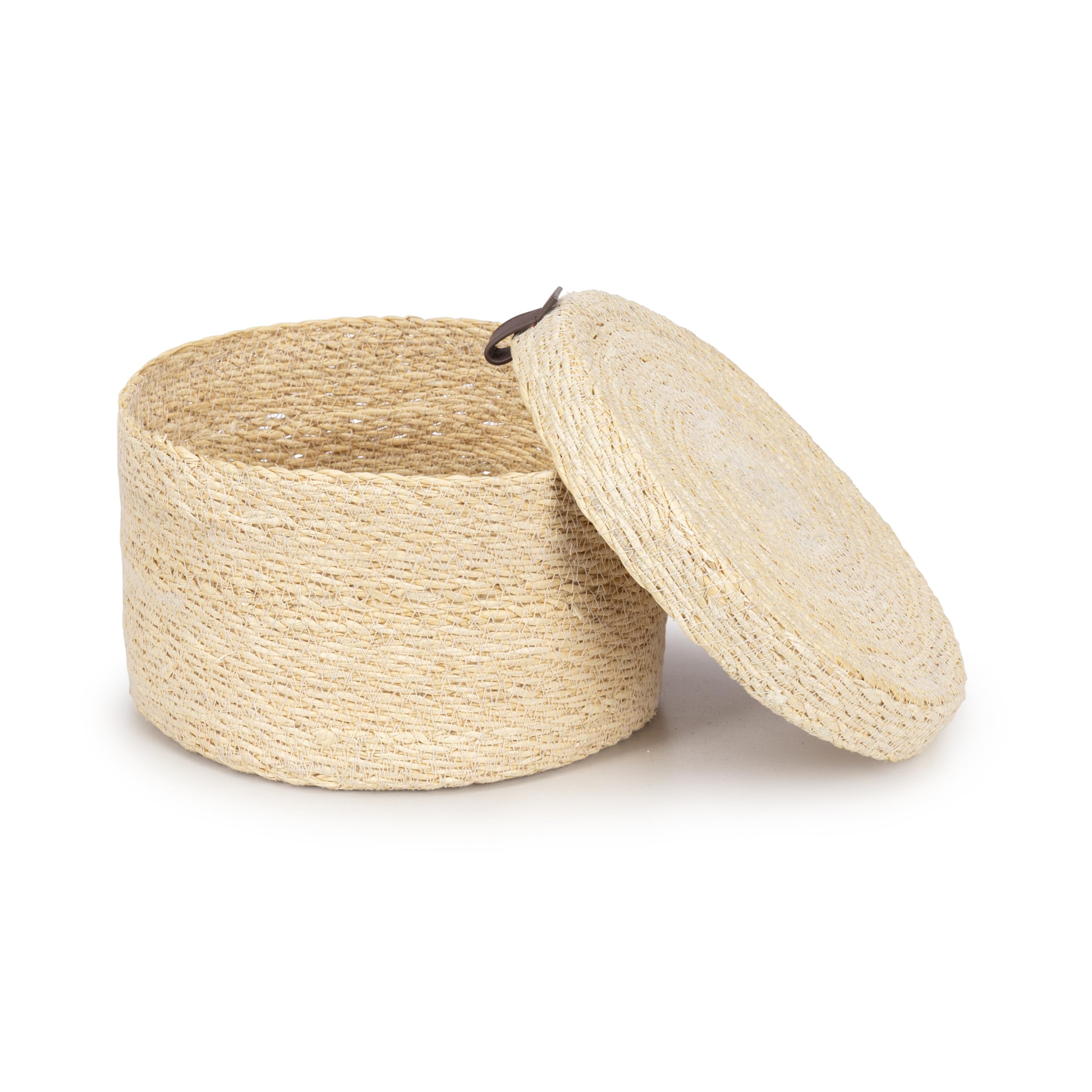 Olly & Rose Set 3 Natural Seagrass Storage Baskets with Lids - Bleached Off-White - Durable 25,22,19cm Premium Home Decor