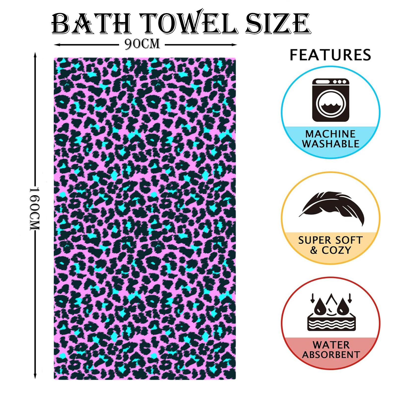 Large Thin Microfibre Beach Towel with Bag for Adult Men Women,160x90cm Hot Pink Leopard Beach Towels Quick Dry Sand Free Lightweight Swim Bath Towel