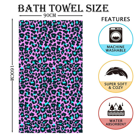 Large Thin Microfibre Beach Towel with Bag for Adult Men Women,160x90cm Hot Pink Leopard Beach Towels Quick Dry Sand Free Lightweight Swim Bath Towel