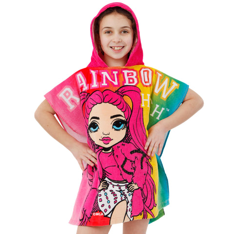 Rainbow High Hooded Towel | Girls Beach Towel | Bath & Hooded Towels | Kids Swimming Towels | One Size Pink