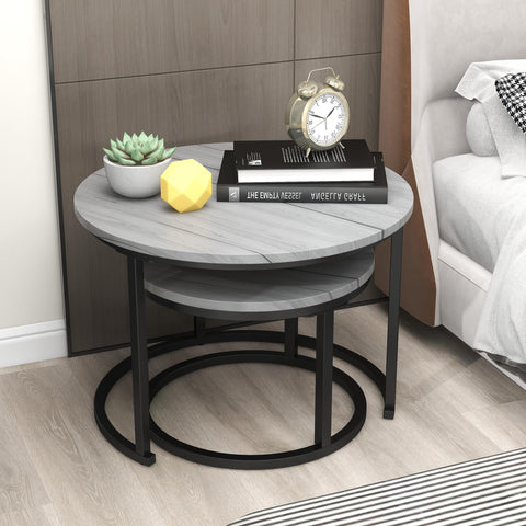DUMEE Round Coffee Table, Set of 2 Nesting Table Side Table, for Living Room/Bedroom/Balcony (Grey, Dia 60/40cm)