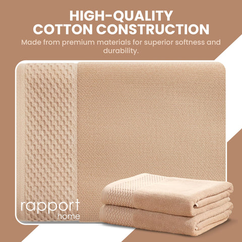 Rapport Home Eden Weave Bath Sheets 2 Pack | Mink 90x140cm | Luxurious 500GSM 100% Cotton | Oeko-Tex Certified Absorbent & Soft Bathroom Towels