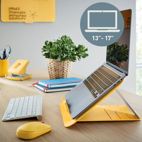 Leitz Adjustable Laptop Stand, Compact Laptop Holder With 4 Height Settings, 80% Recycled Plastic & 100% Recycable, Ergo Cosy Range, Warm Yellow