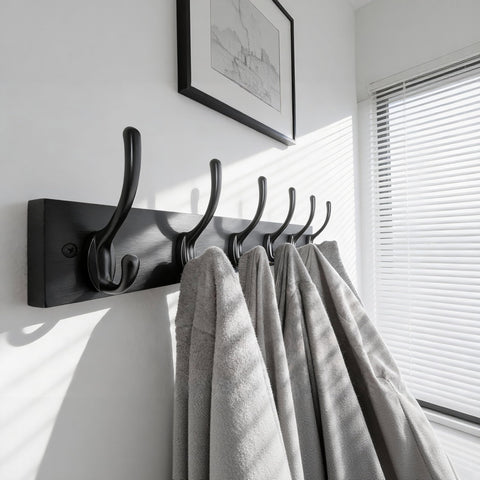HONSKY Wall Coat Rack,Wooden Wall Coat Hook,6 Double Hooks,44cm,Coat and Towel Hanger Storage for Entryway, Bathroom, Bedroom