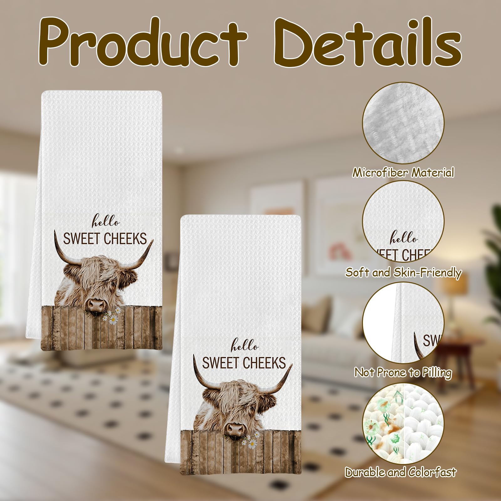2PCS Highland Cow Tea Towels for Kitchen, Super Water Absorbent Dry Cloths