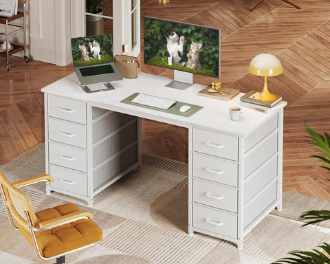 Coleshome Computer Desk with 8 Fabric Drawers, Office Desk with Storage
