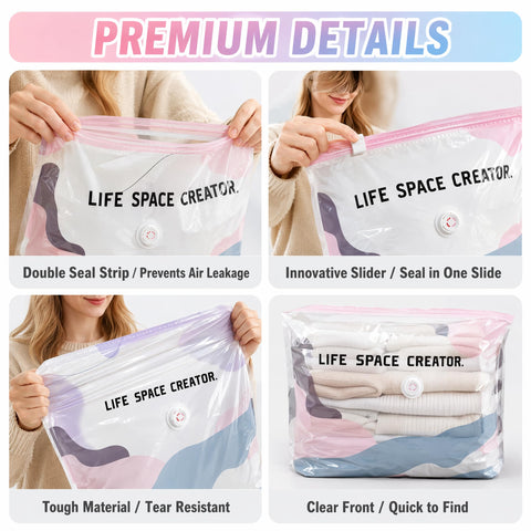 No Pump Vacuum Storage Bags, 4PCS Press and Seal Compression Bags