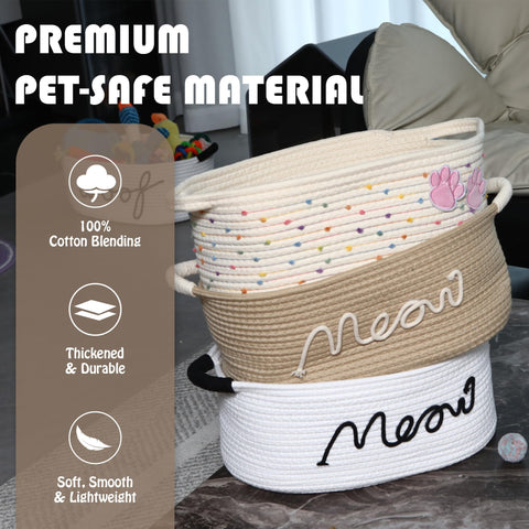 Sea Team Beige Meow Cotton Rope Storage Bin Pet Toy Food Shelf Basket