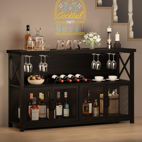 LVB Wine Bar Cabinet Industrial Coffee Bar Cabinets 120cm Black Oak