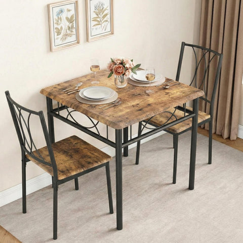 Crevyteg Space Saving Dining Table and 2 Chairs Set for Small Spaces, Compact Kitchen Table Set with Metal Frame and Modern Design for Apartment