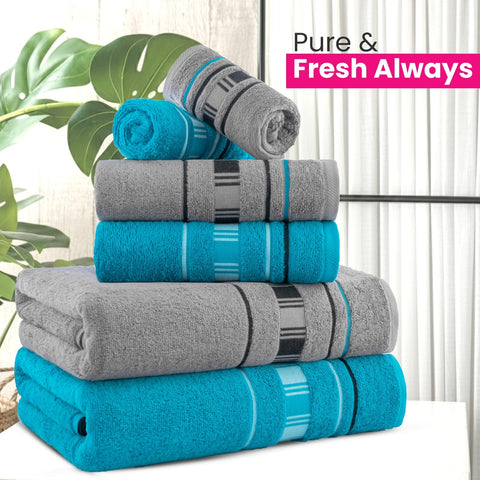 CASA COPENHAGEN X Lines towel made from 600 gsm Egyptian cotton for hotel, spa, kitchen and bathroom, 6-piece set with 2 bath towels, 2 hand towels
