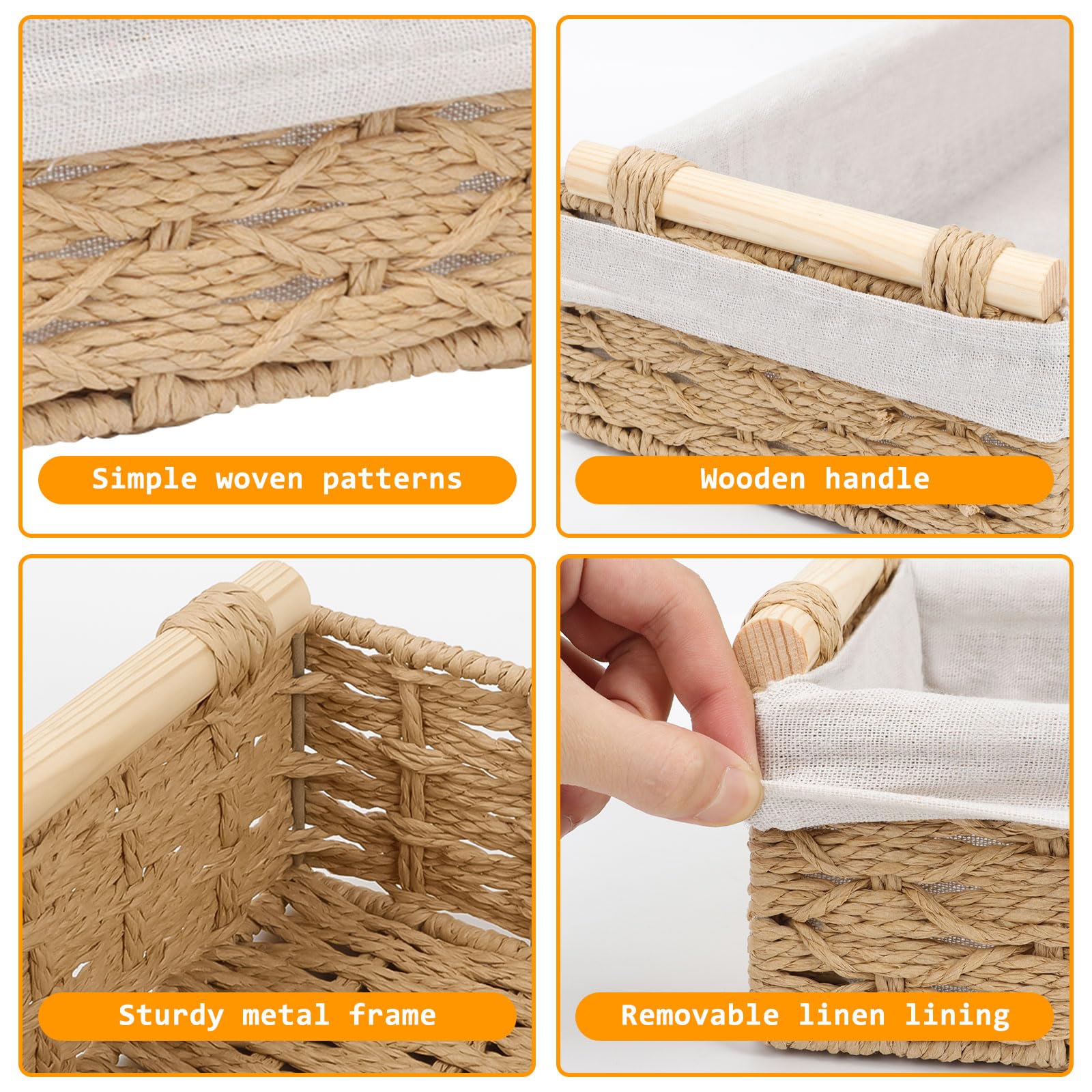 2 Pack Storage Baskets, Storage baskets for Shelves, Storage Box Organiser, Wicker Hamper Basket, Woven Storage Baskets, Bathroom Storage Organiser