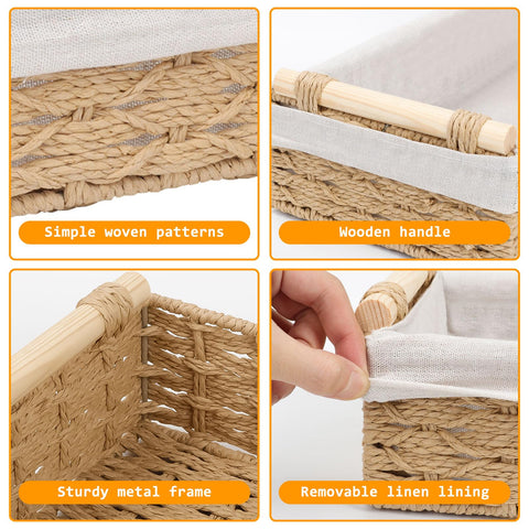 2 Pack Storage Baskets, Storage baskets for Shelves, Storage Box Organiser, Wicker Hamper Basket, Woven Storage Baskets, Bathroom Storage Organiser
