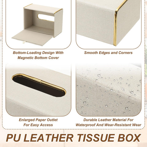 sourcing map Tissue Box Cover, Rectangle Modern Tissue Box Holder with Magnetic Closure for Living Room Bedroom Office Hotel Desk