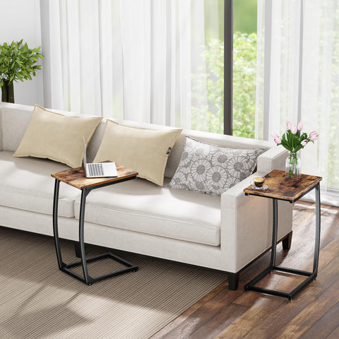 LAKEMID C Shaped Side Table,C Table End Table,Small Sofa Table with Metal Frame,Couch Table for Small Spaces, TV Tray Table for Living Room Bedroom