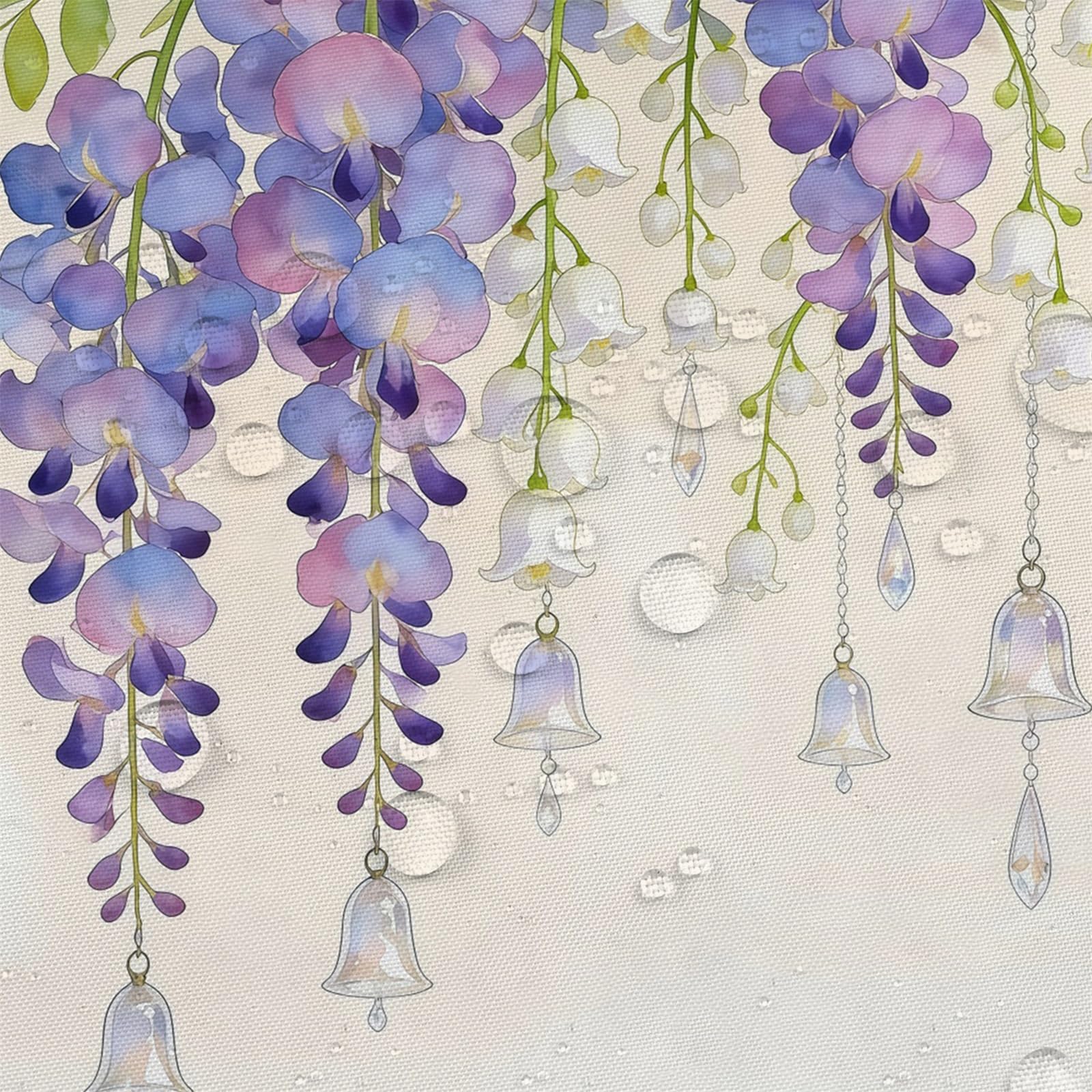 Kzzfqxb 180x180cm Floral Shower Curtains with Plastic Hooks, Purple Hanging Wisteria Flowers and White Lily Bells Waterproof Polyester Fabric for