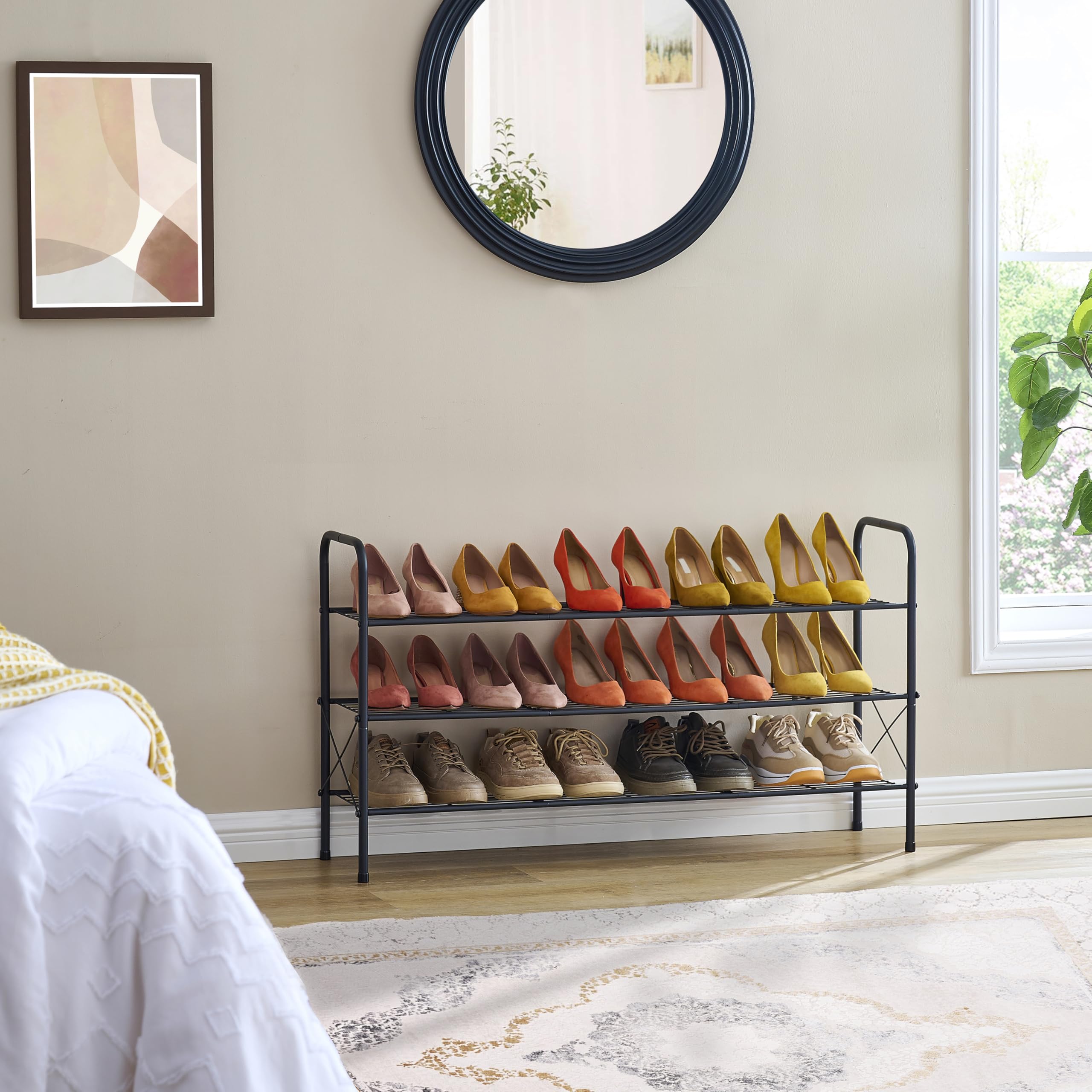 Hoctieon 3 Tier Mesh Style Shoe Rack, Entryway Shoe Shelf, Shoe Storage Organizer, Shoe Rack for Closet, Space Save for Bathroom, Garage, Hallway