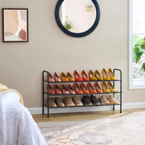 Hoctieon 3 Tier Mesh Style Shoe Rack, Entryway Shoe Shelf, Shoe Storage Organizer, Shoe Rack for Closet, Space Save for Bathroom, Garage, Hallway