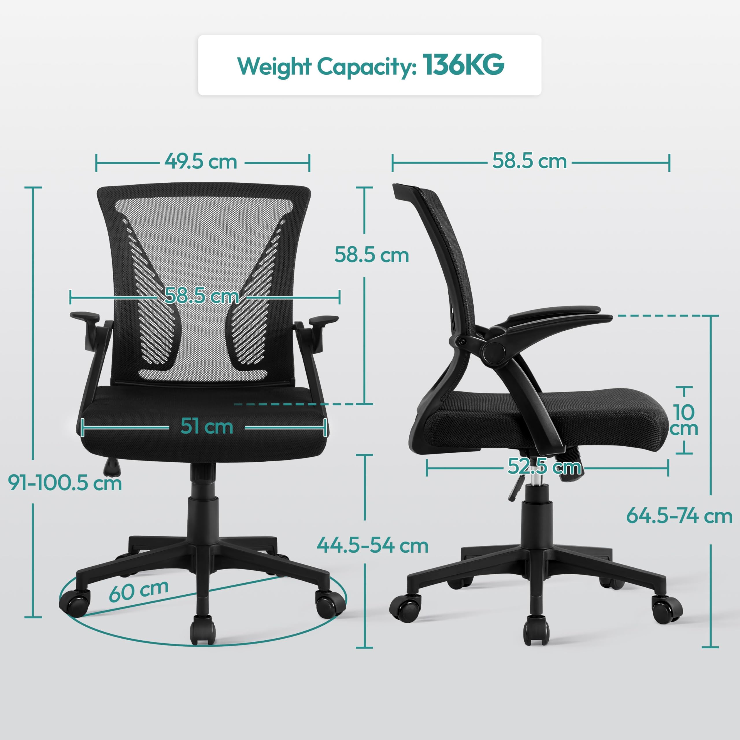 Yaheetech Ergonomic Office Chair, Swivel Desk Chair with Flip-up Armrests