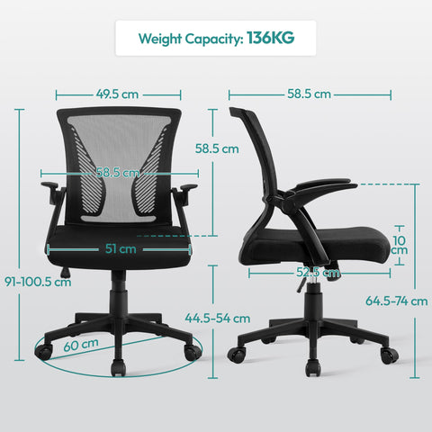 Yaheetech Ergonomic Office Chair, Swivel Desk Chair with Flip-up Armrests