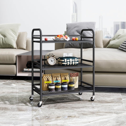 HDANI Serving Trolley,3-Tier Metal Trolley,Black,60x30x75cm Mesh