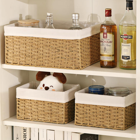 Vagusicc Wicker Storage Basket with Handles and Removable Fabric Lining