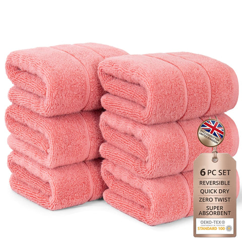 Bathroom Hand Towels 6 Pc Set I Lightweight I Quick-dry I OEKO-TEX I Coral